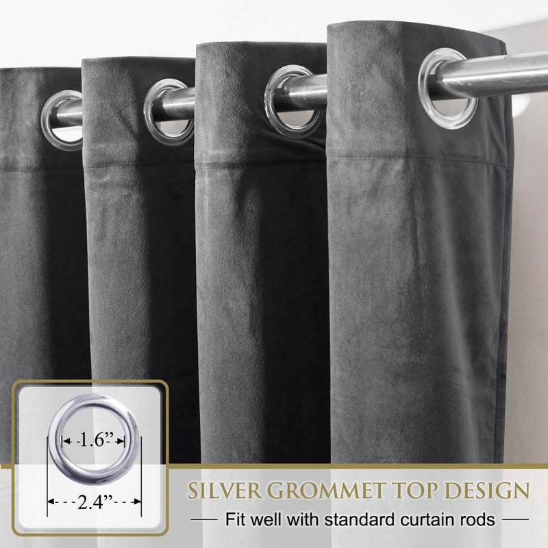 StangH Kitchen Grey Velvet Drapes 63-inch - 2 Panels of Soft Smooth Luxury Velvet Curtains Room Darkening Heat Blocking Grommet Curtain Panels for Study Room/Short Window, W52 x L63, 2 Pcs - Image 2